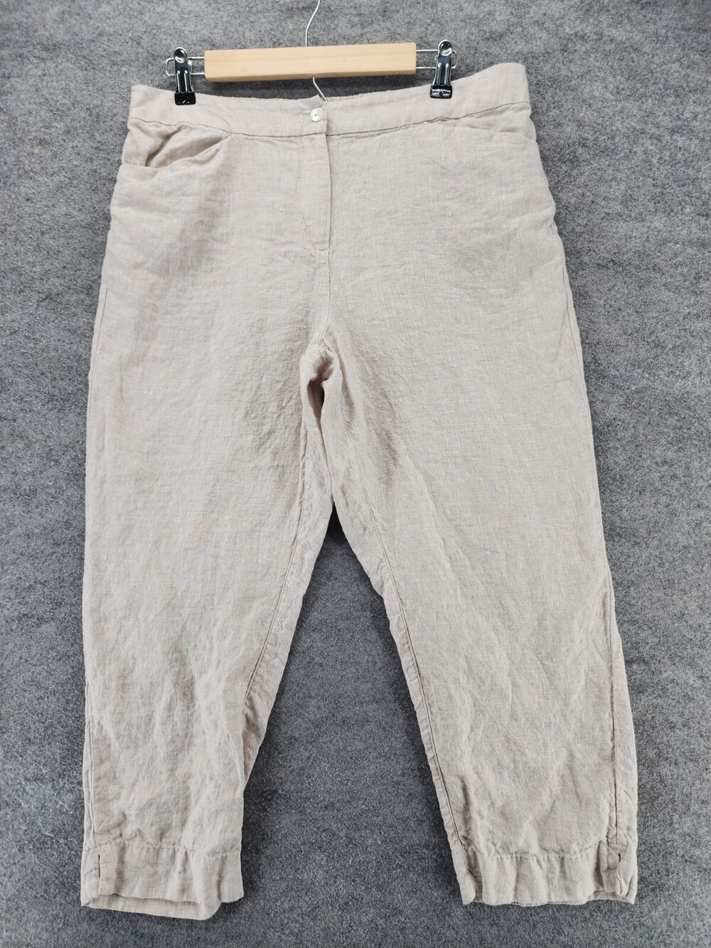 Chicos Pants Womens 2P US 12P Beige Linen High Rise 34x22"